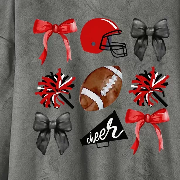 Cheer Coquette Bow American Football Autumn Thanksgiving Hooded Wearable Blanket