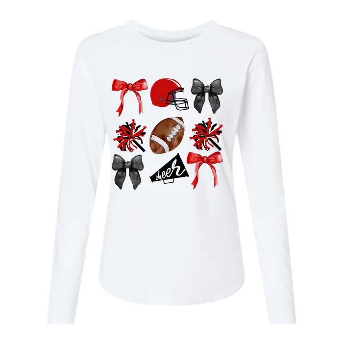 Cheer Coquette Bow American Football Autumn Thanksgiving Womens Cotton Relaxed Long Sleeve T-Shirt