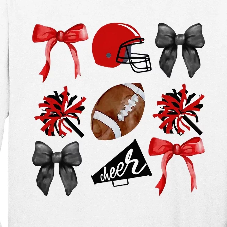 Cheer Coquette Bow American Football Autumn Thanksgiving Long Sleeve Shirt