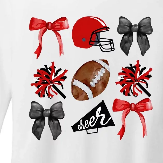 Cheer Coquette Bow American Football Autumn Thanksgiving Womens CVC Long Sleeve Shirt