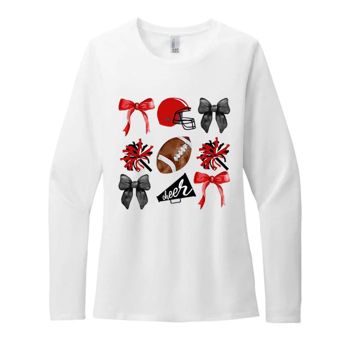 Cheer Coquette Bow American Football Autumn Thanksgiving Womens CVC Long Sleeve Shirt