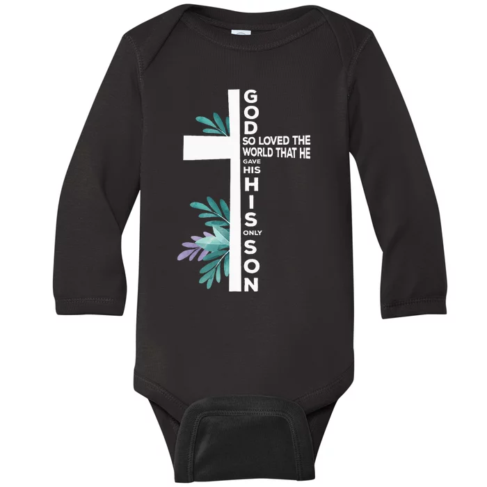 Christian Cross Bible Faith Quote John 316 Baby Long Sleeve Bodysuit