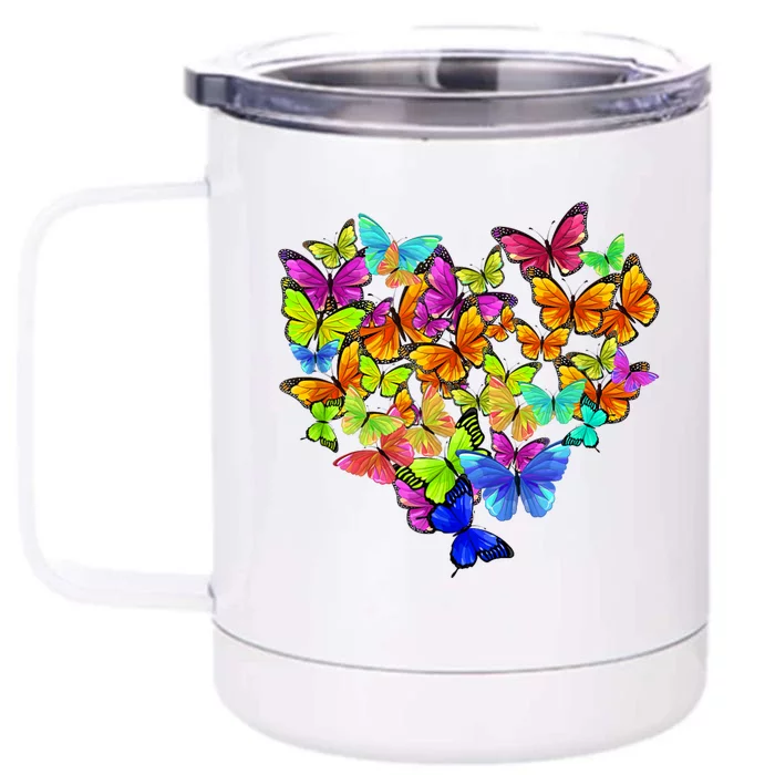 Colorful Cute Butterfly Heart Rainbow Butterflies Front & Back 12oz Stainless Steel Tumbler Cup