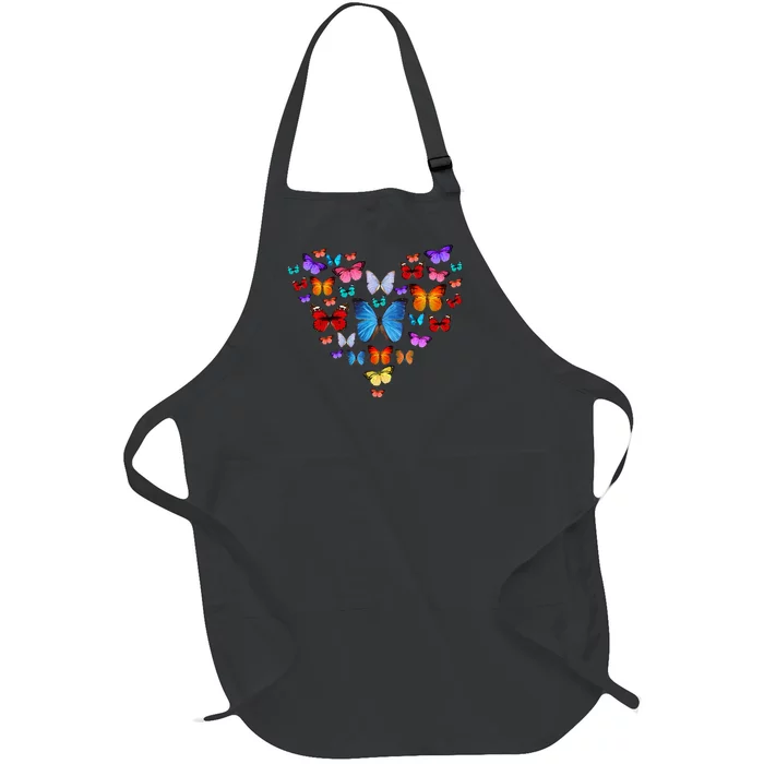 Colorful Cute Butterfly Heart Butterflies Full-Length Apron With Pocket