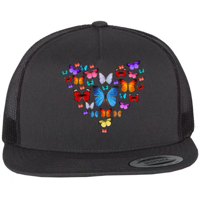 Colorful Cute Butterfly Heart Butterflies Flat Bill Trucker Hat