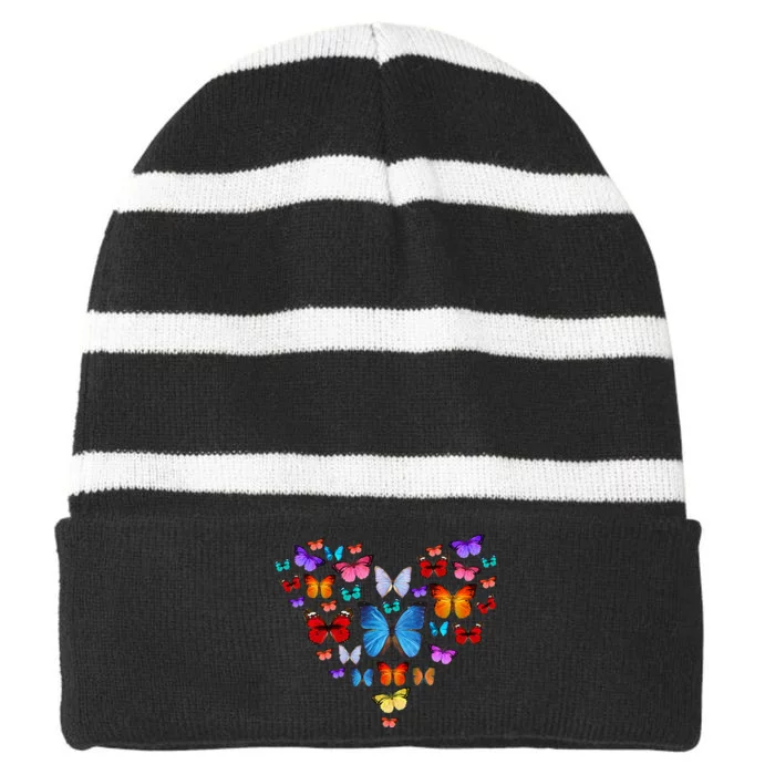 Colorful Cute Butterfly Heart Butterflies Striped Beanie with Solid Band