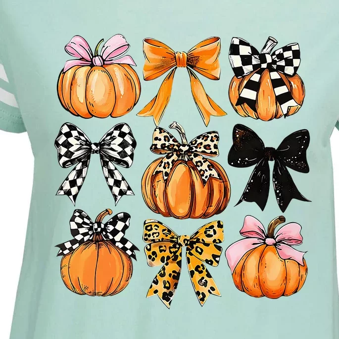 Cute Coquette Bows Pumpkin Season Halloween Autumn Fall Enza Ladies Jersey Football T-Shirt