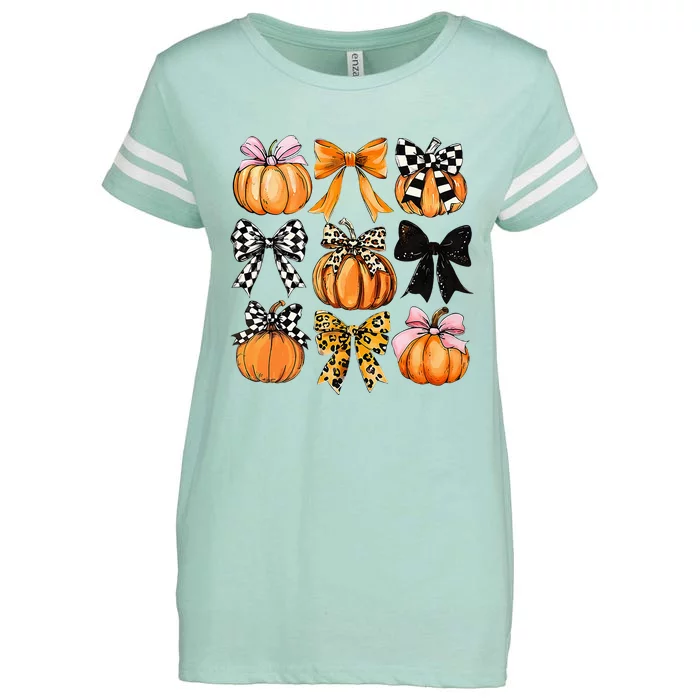 Cute Coquette Bows Pumpkin Season Halloween Autumn Fall Enza Ladies Jersey Football T-Shirt