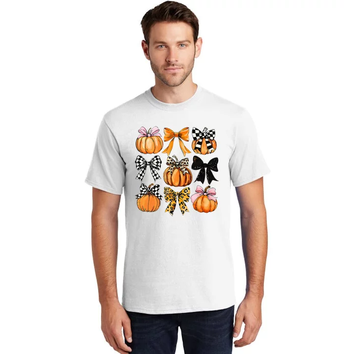 Cute Coquette Bows Pumpkin Season Halloween Autumn Fall Tall T-Shirt