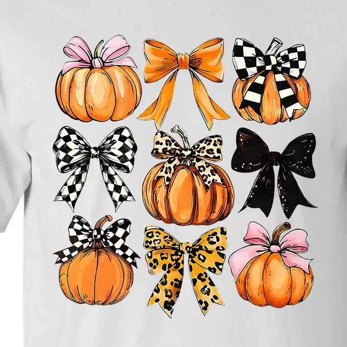 Cute Coquette Bows Pumpkin Season Halloween Autumn Fall Tall T-Shirt