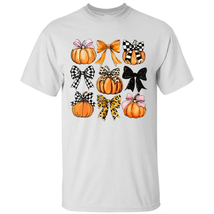 Cute Coquette Bows Pumpkin Season Halloween Autumn Fall Tall T-Shirt