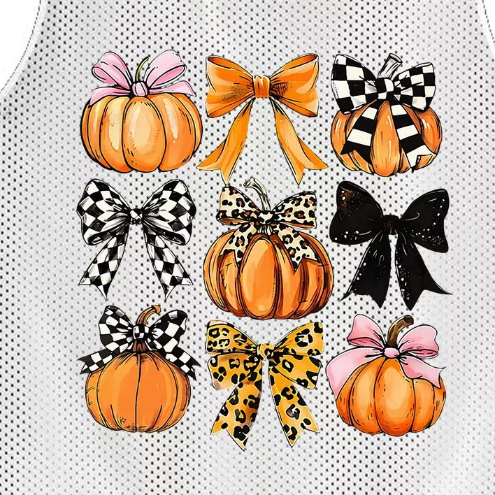 Cute Coquette Bows Pumpkin Season Halloween Autumn Fall Mesh Reversible Basketball Jersey Tank