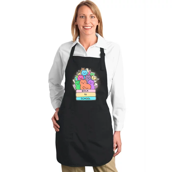 Cute Colorful Back to School Book Cats Full-Length Apron With Pocket