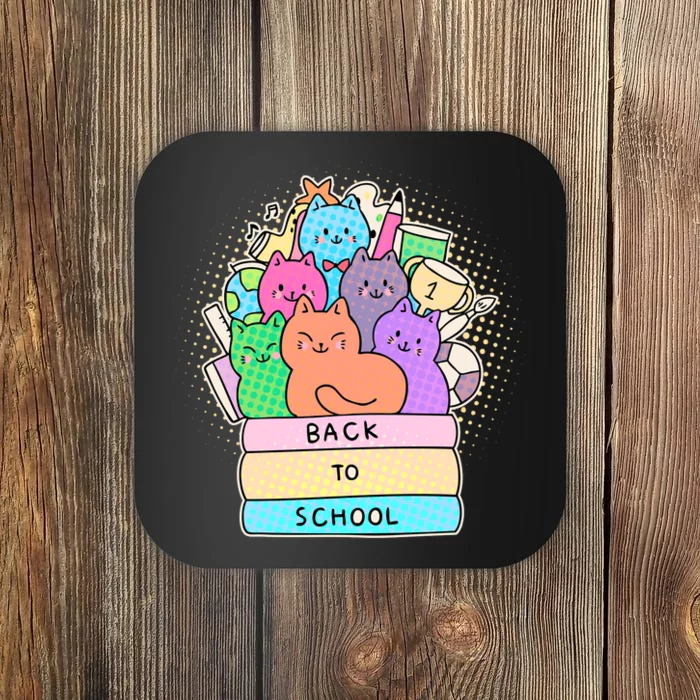 Cute Colorful Back to School Book Cats Coaster