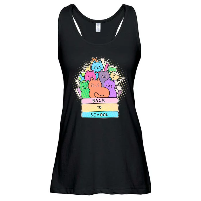 Cute Colorful Back to School Book Cats Ladies Essential Flowy Tank