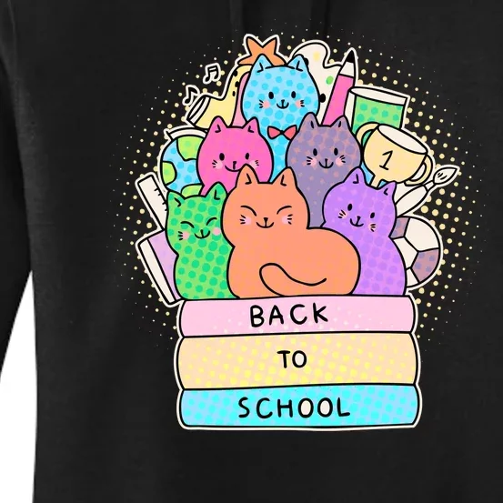 Cute Colorful Back to School Book Cats Women's Pullover Hoodie