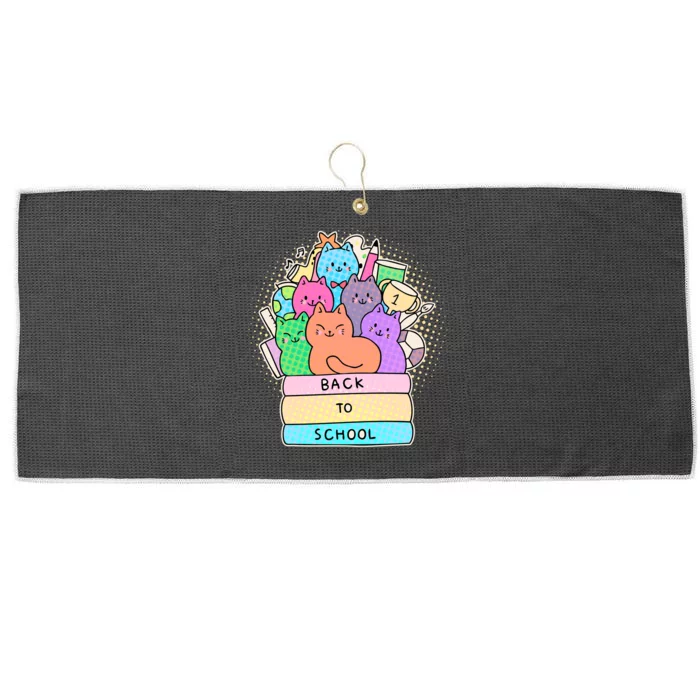 Cute Colorful Back to School Book Cats Large Microfiber Waffle Golf Towel