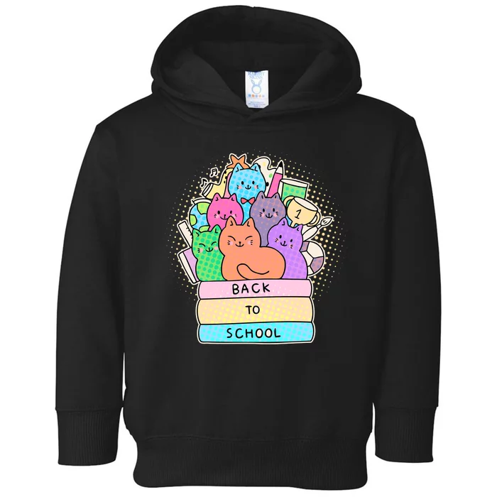 Cute Colorful Back to School Book Cats Toddler Hoodie