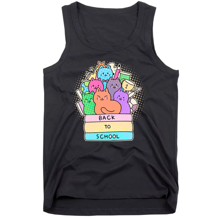 Cute Colorful Back to School Book Cats Tank Top