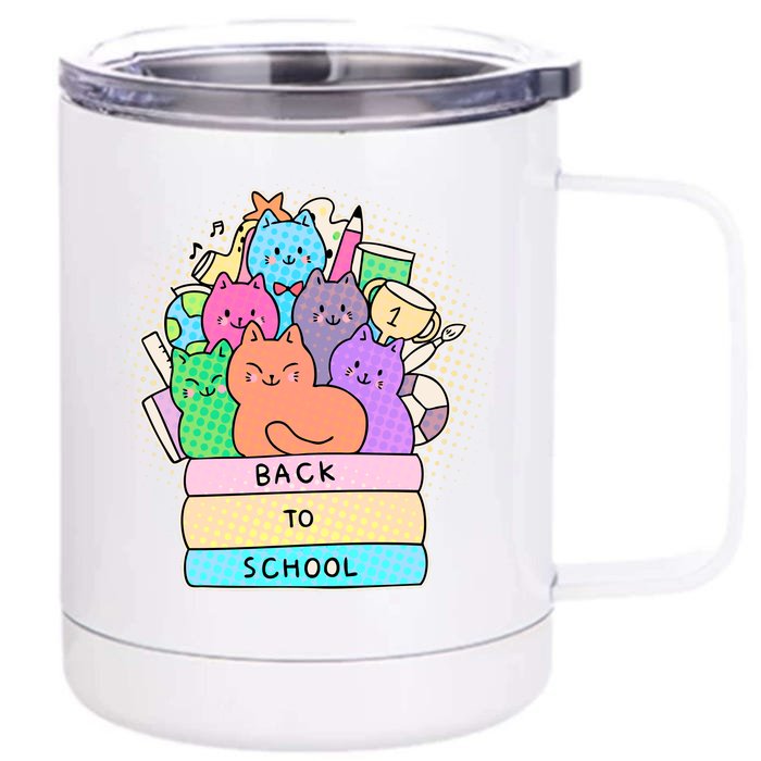 Cute Colorful Back to School Book Cats Front & Back 12oz Stainless Steel Tumbler Cup