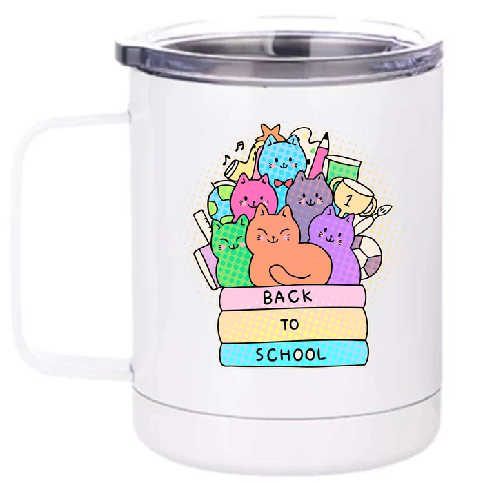 Cute Colorful Back to School Book Cats Front & Back 12oz Stainless Steel Tumbler Cup