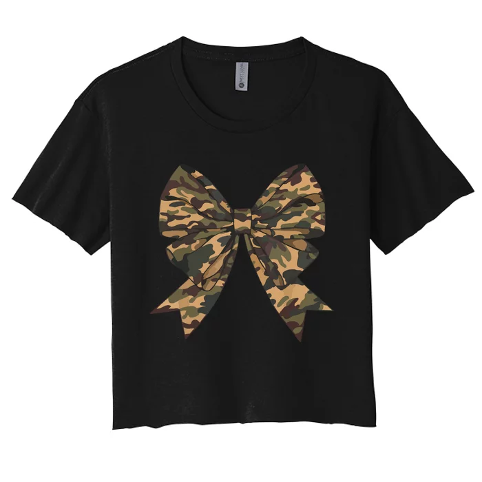 Camo Coquette Bow Duck Hunting Hunter Women's Crop Top Tee