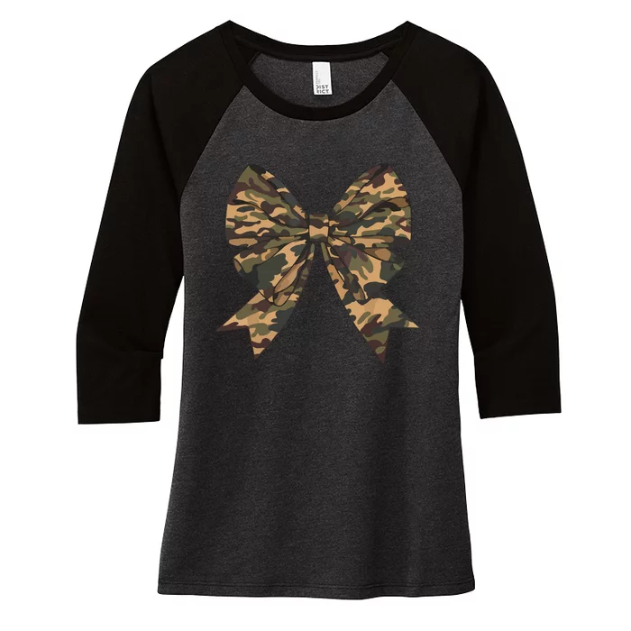 Camo Coquette Bow Duck Hunting Hunter Women's Tri-Blend 3/4-Sleeve Raglan Shirt