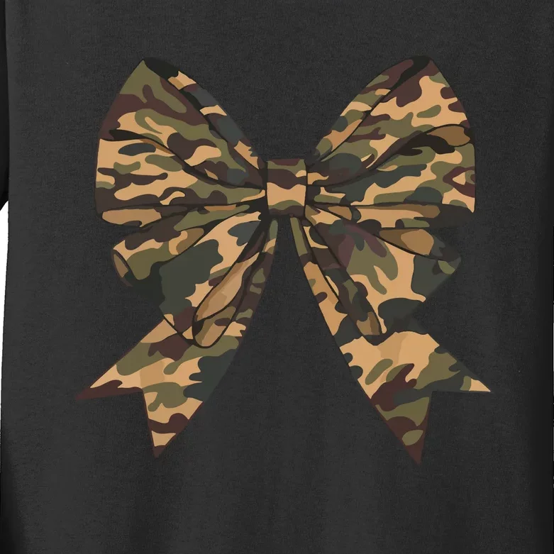 Camo Coquette Bow Duck Hunting Hunter Kids Long Sleeve Shirt