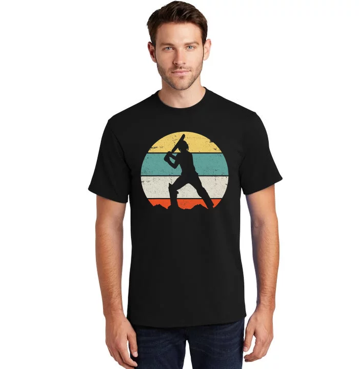 Cricketer Cricketing Bat And Ball Sport Retro Cricket Player Tall T-Shirt