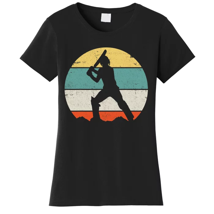 Cricketer Cricketing Bat And Ball Sport Retro Cricket Player Women's T-Shirt