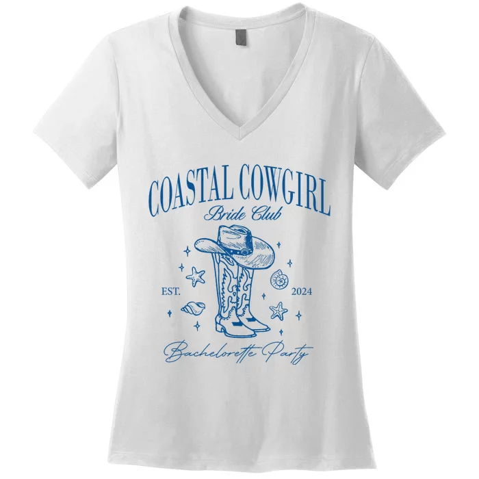 Coastal Cowgirl Bride Club Beach Bachelorette Party 2024 Women's V-Neck T-Shirt