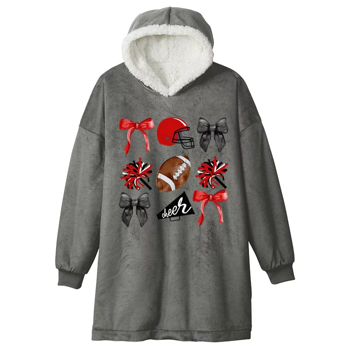 Cheer Coquette Bow American Football Autumn Thanksgiving Hooded Wearable Blanket