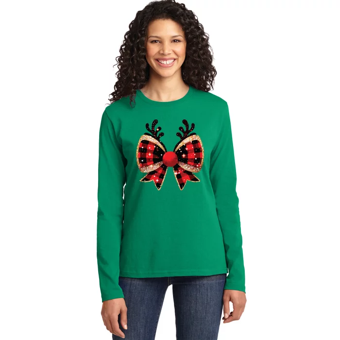 Christmas Coquette Bow Ladies Long Sleeve Shirt