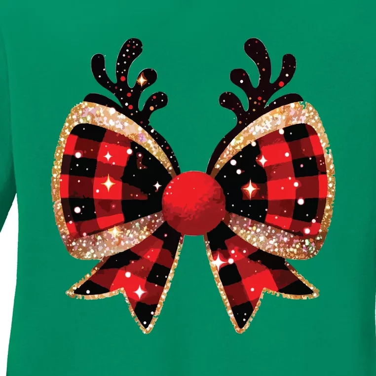 Christmas Coquette Bow Ladies Long Sleeve Shirt