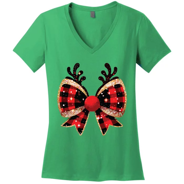 Christmas Coquette Bow Women's V-Neck T-Shirt