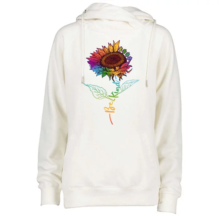 Cute Colorful Be Kind Rainbow Sunflower Puzzle Pieces Womens Funnel Neck Pullover Hood