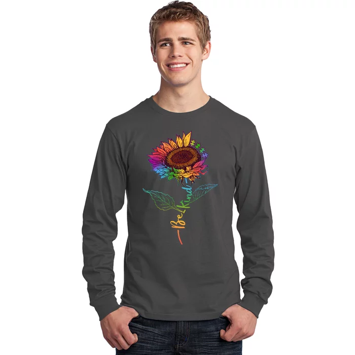 Cute Colorful Be Kind Rainbow Sunflower Puzzle Pieces Long Sleeve Shirt