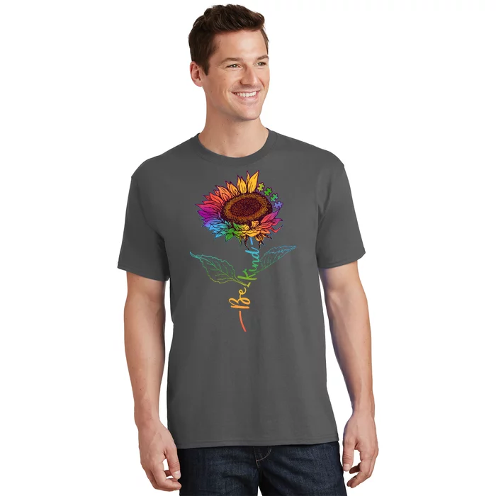 Cute Colorful Be Kind Rainbow Sunflower Puzzle Pieces T-Shirt