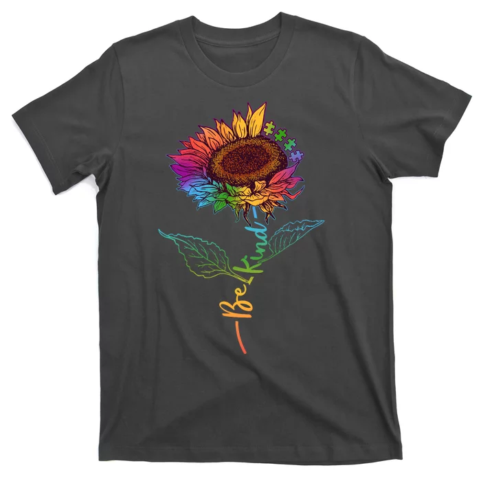 Cute Colorful Be Kind Rainbow Sunflower Puzzle Pieces T-Shirt