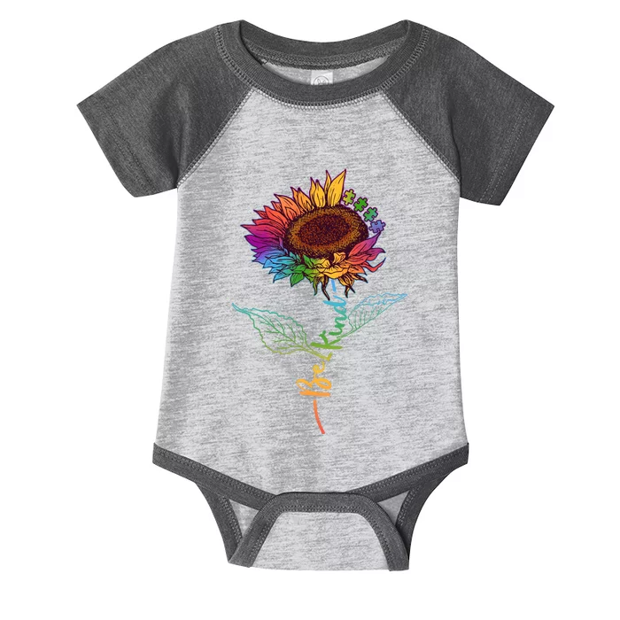 Cute Colorful Be Kind Rainbow Sunflower Puzzle Pieces Infant Baby Jersey Bodysuit