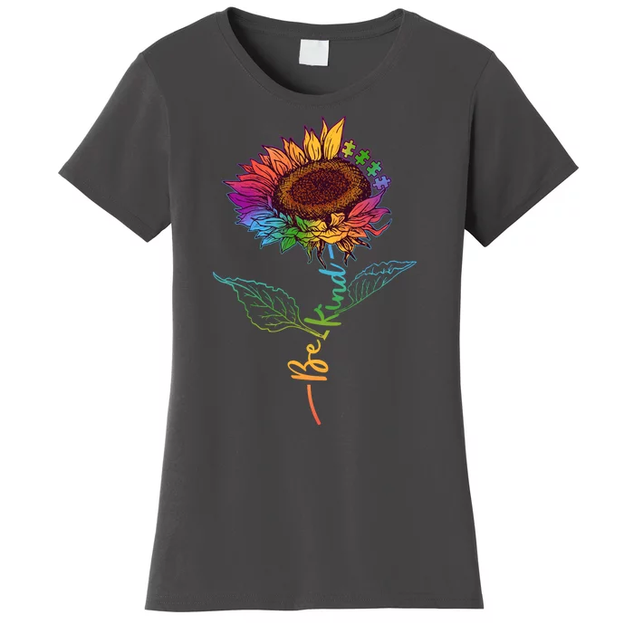 Cute Colorful Be Kind Rainbow Sunflower Puzzle Pieces Women's T-Shirt