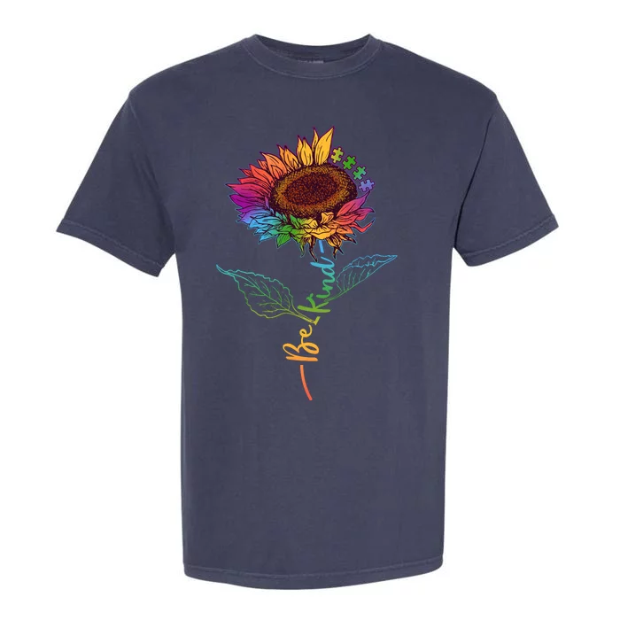 Cute Colorful Be Kind Rainbow Sunflower Puzzle Pieces Garment-Dyed Heavyweight T-Shirt