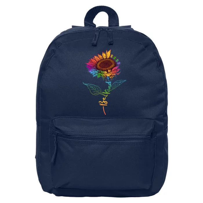 Cute Colorful Be Kind Rainbow Sunflower Puzzle Pieces 16 in Basic Backpack