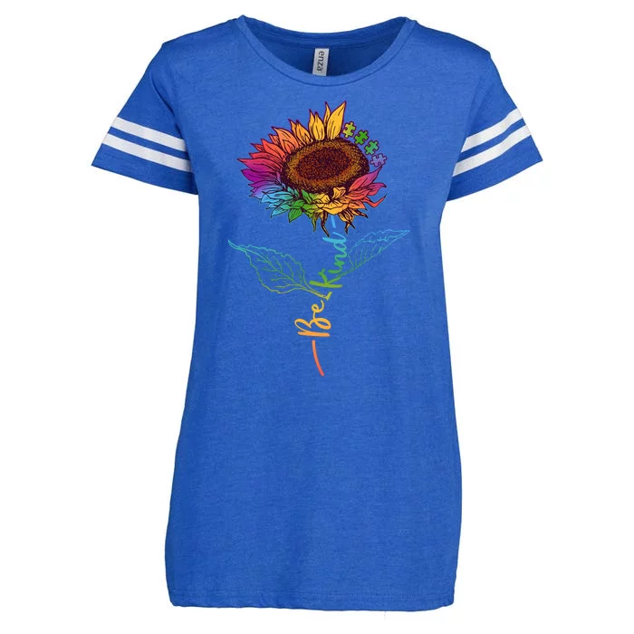 Cute Colorful Be Kind Rainbow Sunflower Puzzle Pieces Enza Ladies Jersey Football T-Shirt