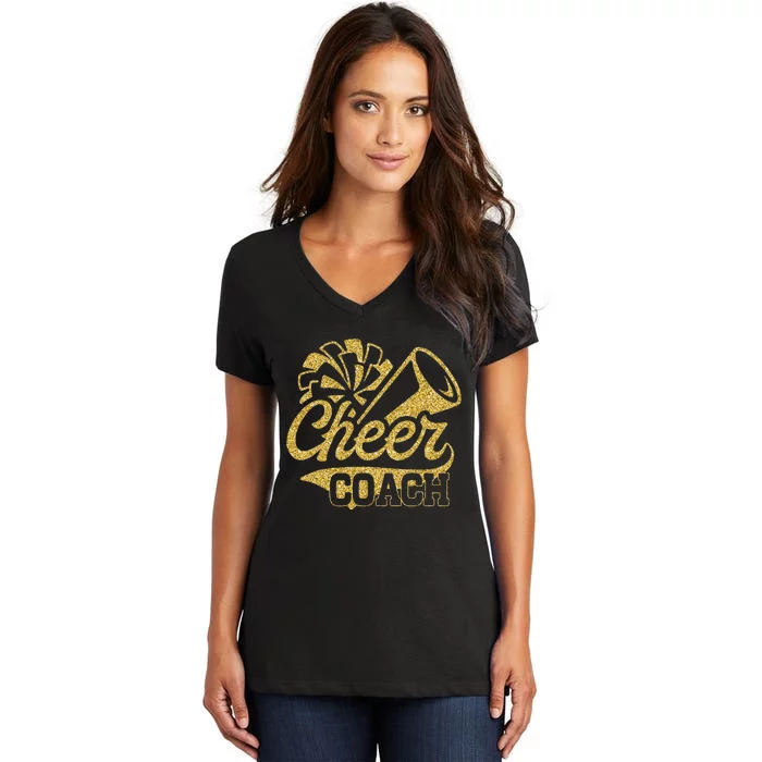 Cheer Coach Biggest Fan Cheerleader Mothers Day Women's V-Neck T-Shirt