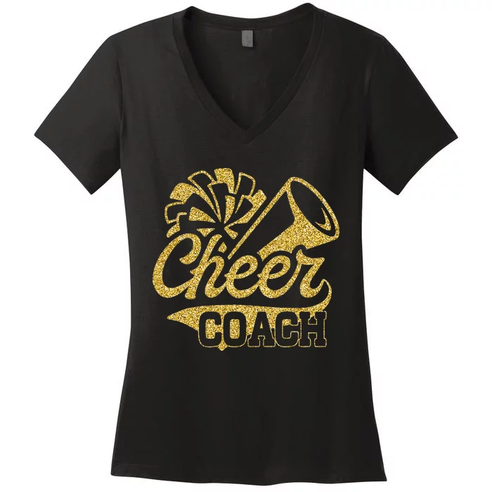 Cheer Coach Biggest Fan Cheerleader Mothers Day Women's V-Neck T-Shirt