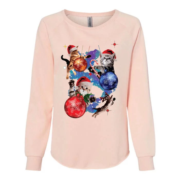 Cute Christmas Cats In Space Ornaments Graphic Womens California Wash Sweatshirt