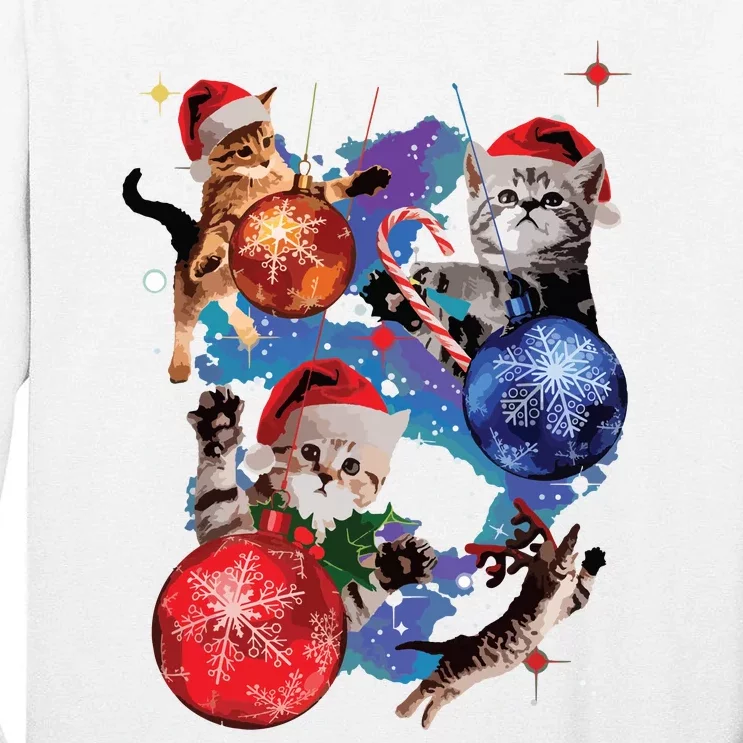 Cute Christmas Cats In Space Ornaments Graphic Tall Long Sleeve T-Shirt