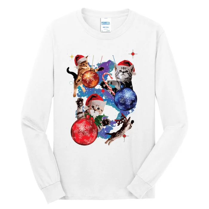 Cute Christmas Cats In Space Ornaments Graphic Tall Long Sleeve T-Shirt