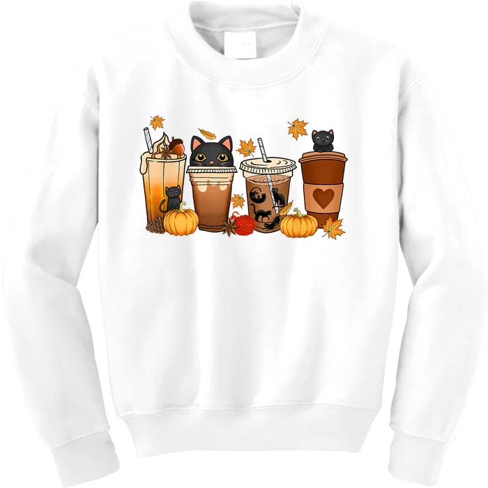 Cat Coffee Cat Mom Funny Halloween Kids Sweatshirt